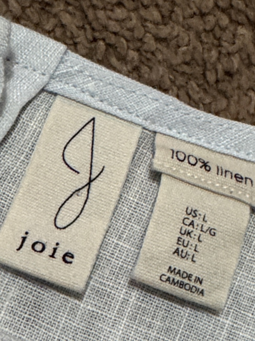Joie Linen Sleeveless Blouse-Sz L-Blues/White/Brown Scroll-Button Up Back-EUC - Picture 15 of 16
